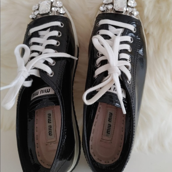 Miu Miu Swarovski CrystalToe Black Patent Sneaker - Picture 2 of 6